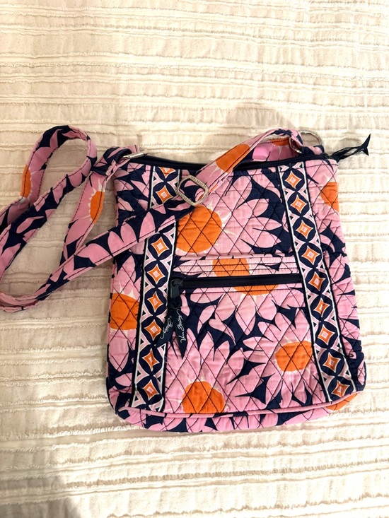 Vera Bradley Handbags - Vera Bradley Loves Me Pink Navy Orange Quilted Crossbody Bag Floral Pattern